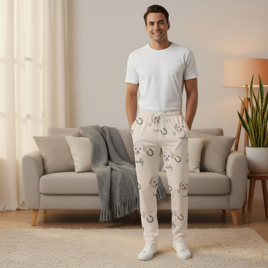 Personalised Multicolor Cute Paw Print Carrot Pattern Pet Avatar Photo Adult Kid Pajama Pants with Name Birthday Gift for Family Pet Lovers