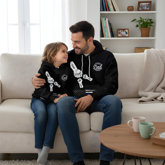 Stars And Stripes Dad Kid Hand Grunge - Personalized Pullover Hoodie