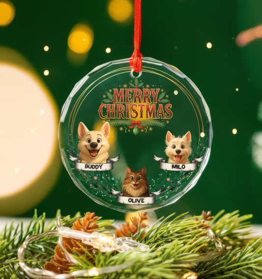 Merry Christmas Pet Custom Pet Holiday Gifts Glass Ornament
