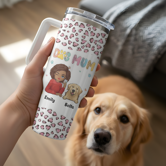 Dog & Cat Personalized Custom Pink Heart Pink Leopard Tumbler