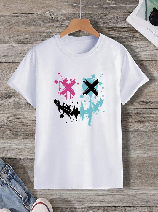 Men's Smiley Face Cotton T-Shirt – Loose Fit, Summer Style