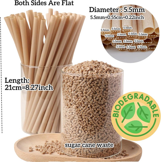 100PCS Biodegradable Bagasse Drinking Straws