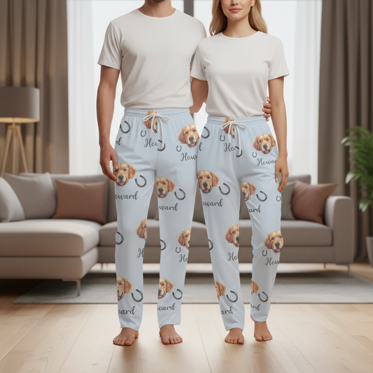 Personalised Multicolor Cute Paw Print Carrot Pattern Pet Avatar Photo Adult Kid Pajama Pants with Name Birthday Gift for Family Pet Lovers
