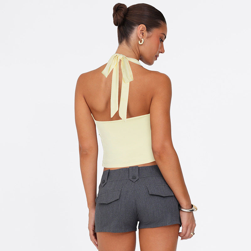 Women's Halter Neck Keyhole Sleeveless Slim-Fit Top