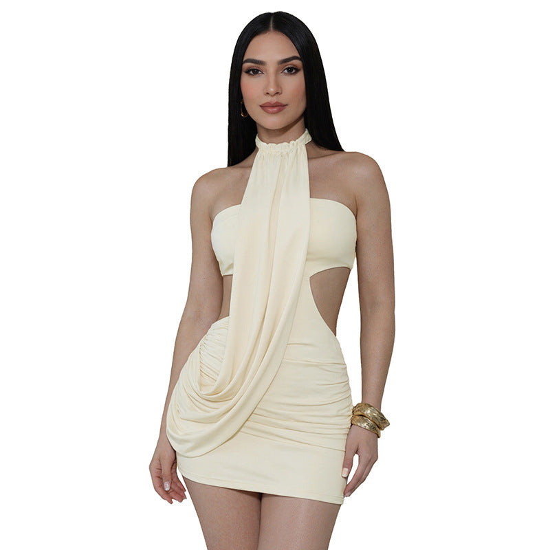 Women's Halter Cutout Ruched Mini Dress
