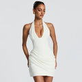 Women's Halter Deep V-Neck Ruched Bodycon Mini Dress