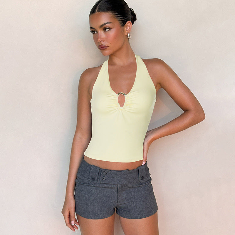 Women's Halter Neck Keyhole Sleeveless Slim-Fit Top