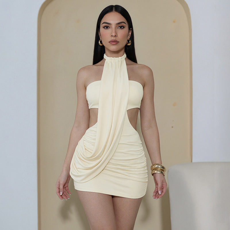Women's Halter Cutout Ruched Mini Dress