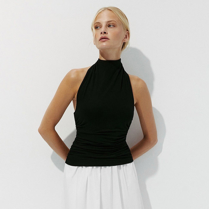 Women's Mock-Neck Sleeveless Slim-Fit Halter Top