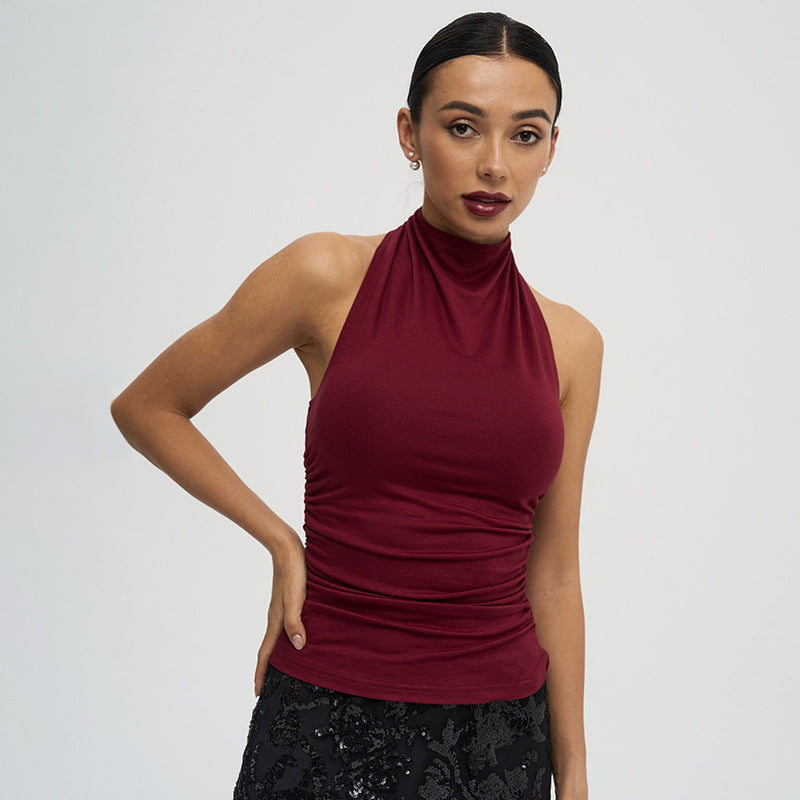 Women's Mock-Neck Sleeveless Slim-Fit Halter Top