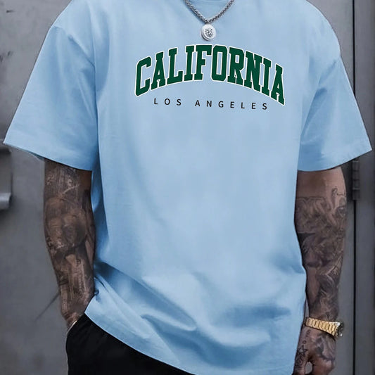 Men's Cotton T-Shirt – Loose Fit, California Letter Print