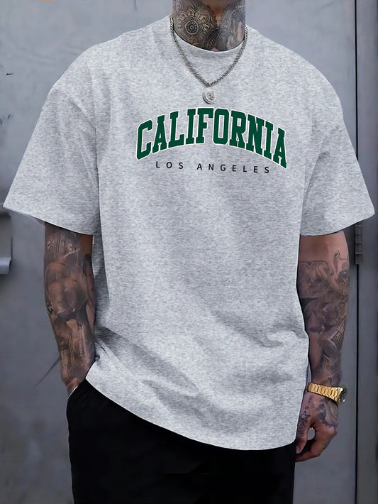 Men's Cotton T-Shirt – Loose Fit, California Letter Print