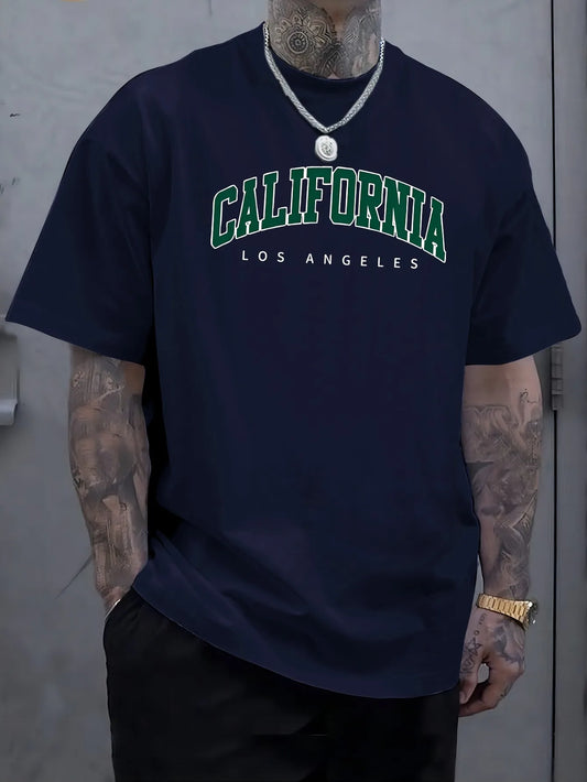 Men's Cotton T-Shirt – Loose Fit, California Letter Print